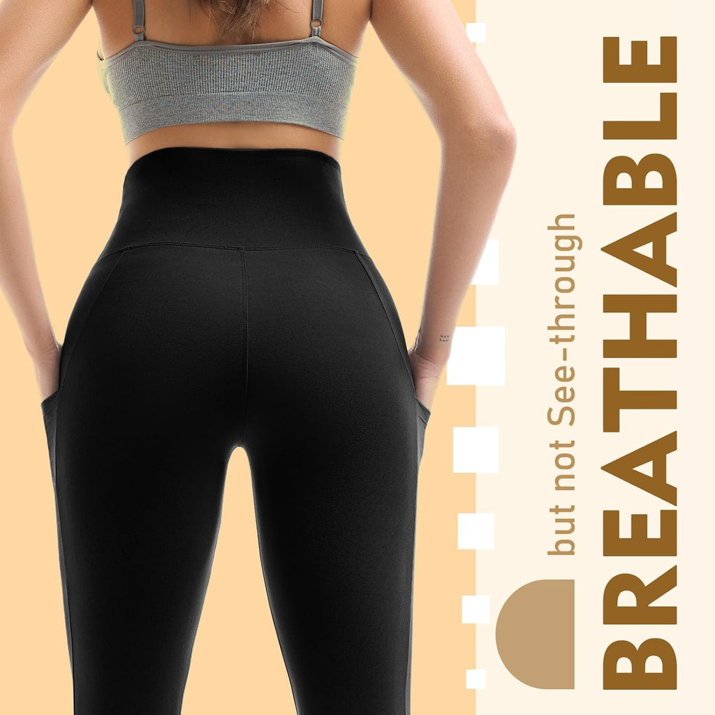 Leggings for Women UK with Pockets, 2 Pack Gym High Waisted Leggings for Workout Running Yoga.