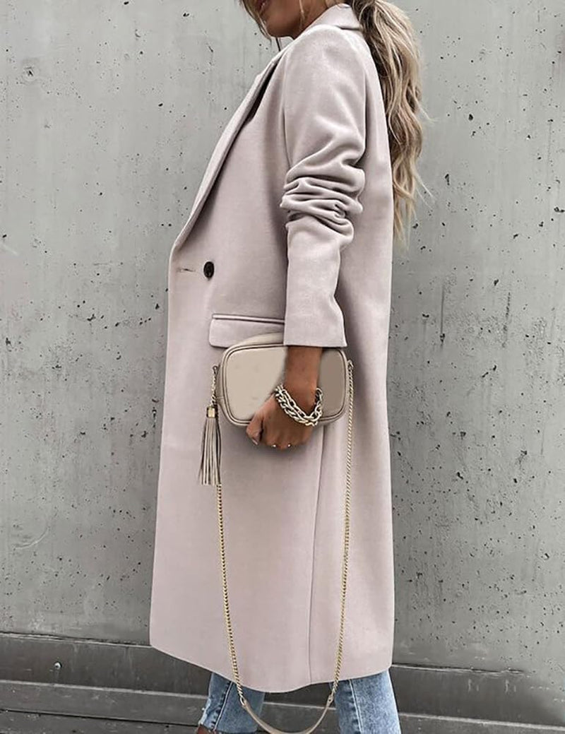 Womens Long Wool Coats Fall Winter Notch Lapel Dressy Peacoat Jackets