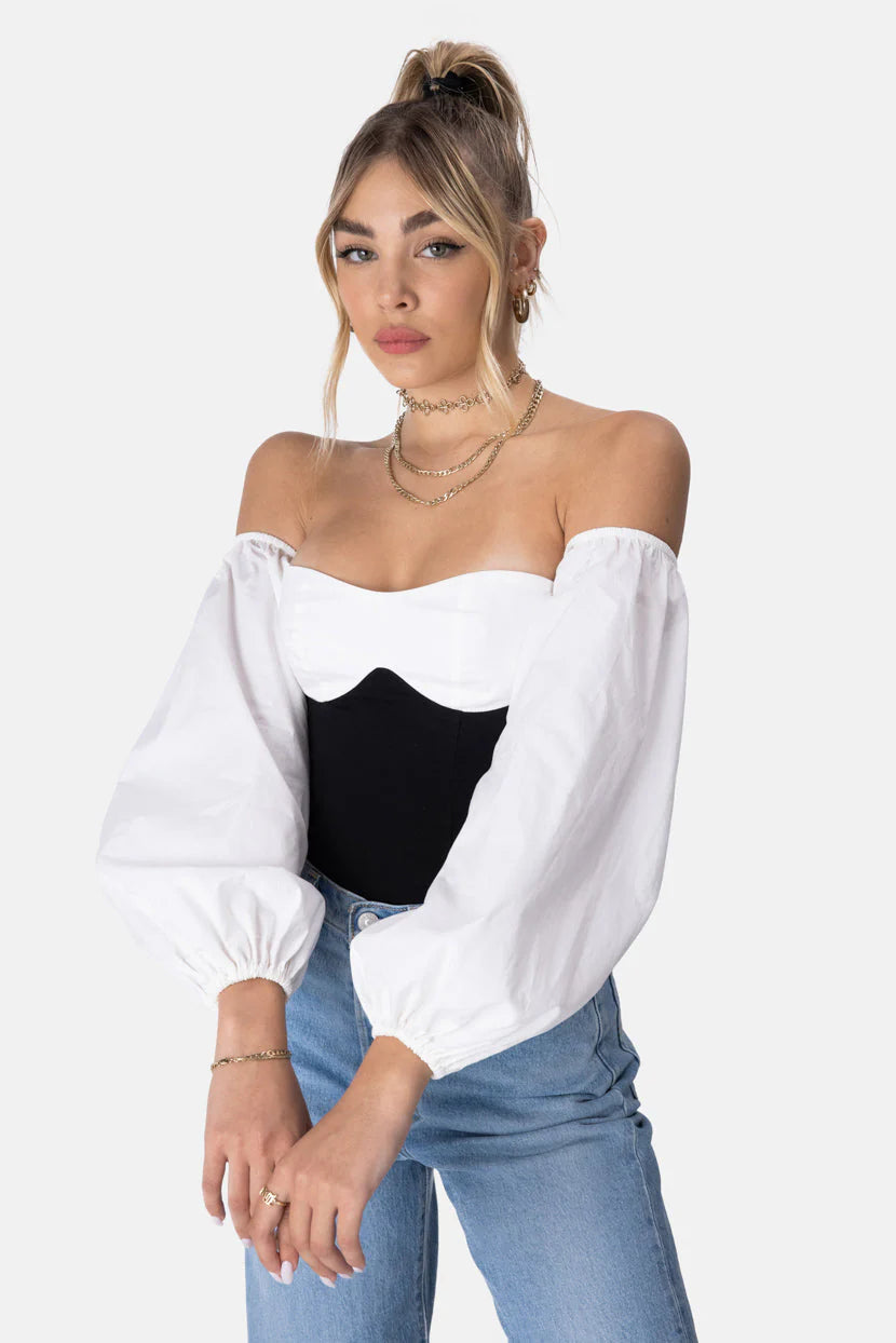 Royalty Off-Shoulder Bodysuit - BLACK & WHITE - M - Women - Clothing - Bodysuit