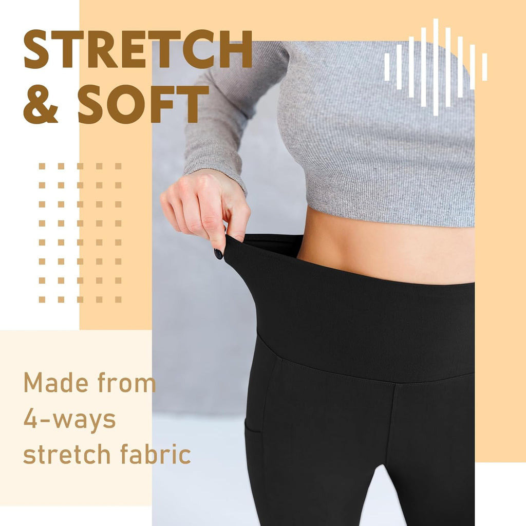 Leggings for Women UK with Pockets, 2 Pack Gym High Waisted Leggings for Workout Running Yoga.