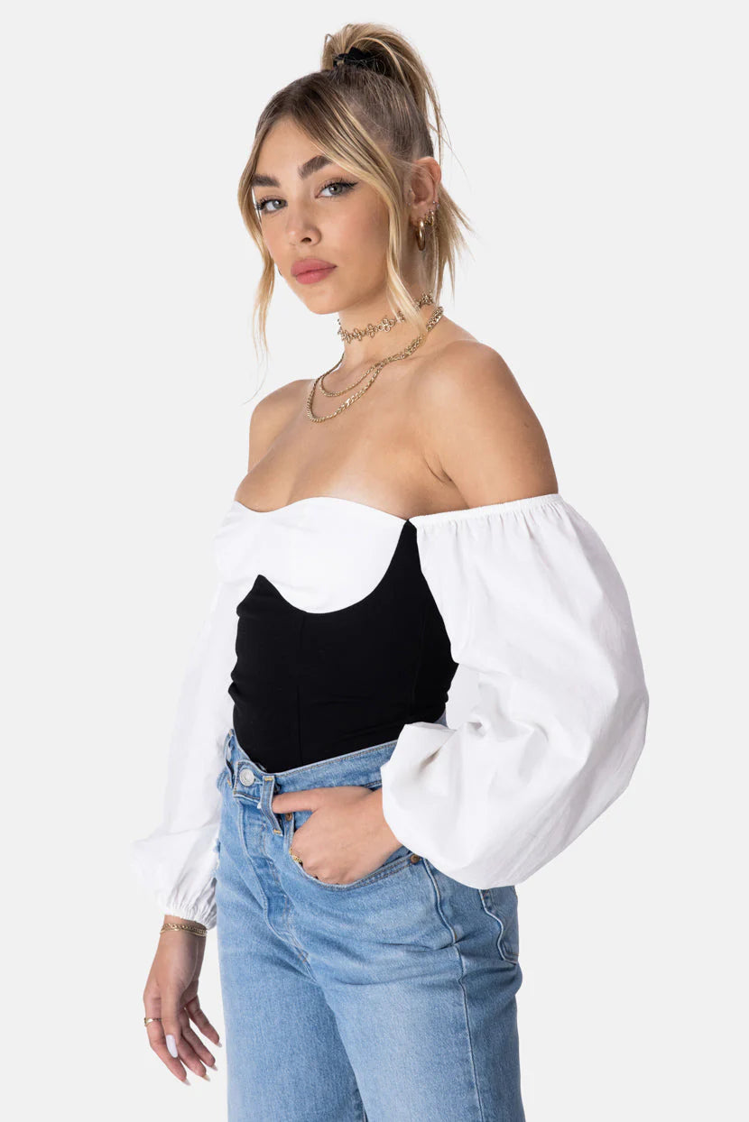 Royalty Off-Shoulder Bodysuit - BLACK & WHITE - M - Women - Clothing - Bodysuit