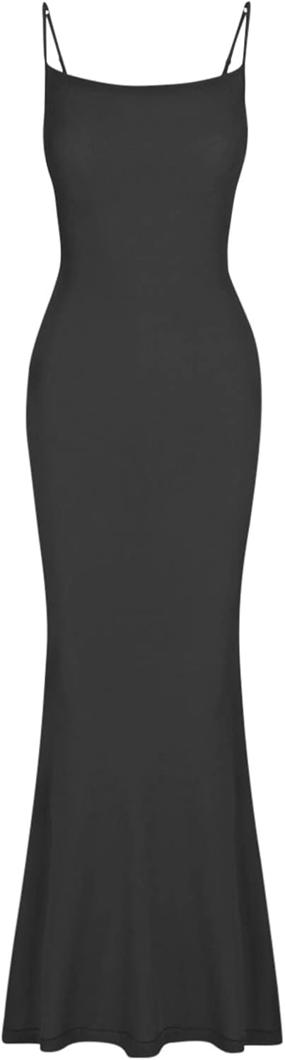 Women'S Sexy Lounge Slip Long Dress Elegant Sleeveless Backless Ribbed Bodycon .