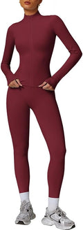 Women's 2Pcs Gym Sets Tracksuit Sweatsuit Yoga Suit Long Sleeve Activewear Zip up.