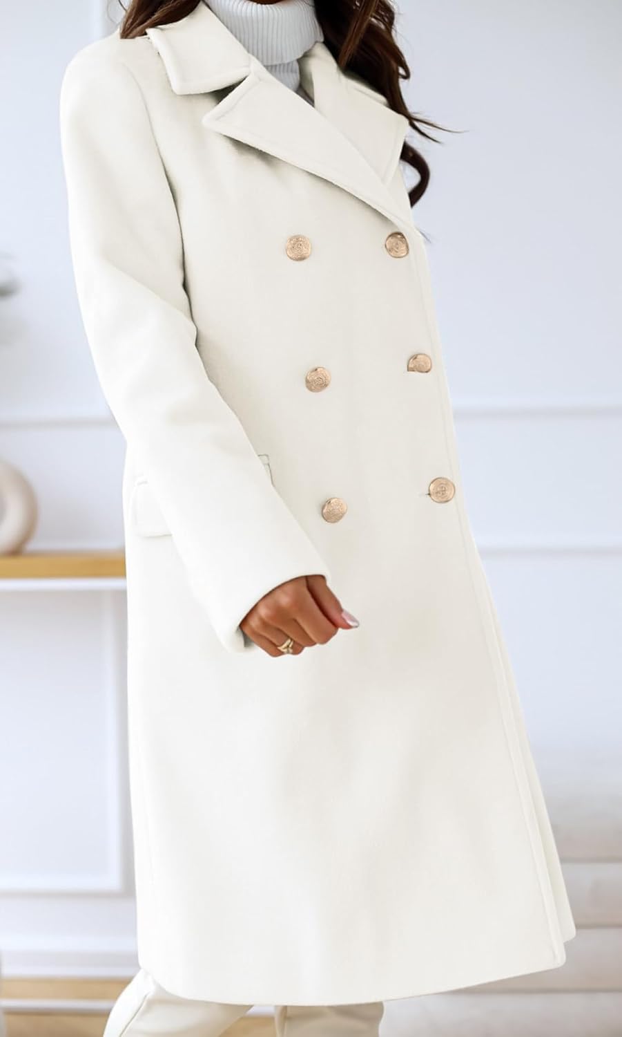 CHARTOU Women's long wool-blend winter coat with a classic trench/overcoat style.