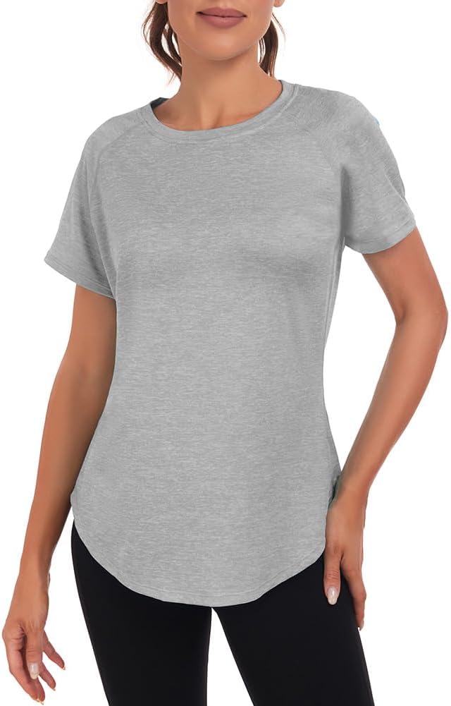 Women'S Gym Shirts, Short Sleeve Lightweight Moisture Wicking Quick Dry Back Mesh Loose Fit Sports Tops for Ladies.
