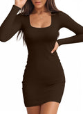 Women'S Long Sleeve Square Neck Dress.