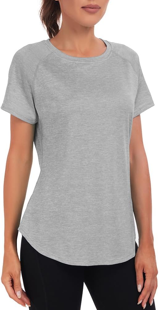 Women'S Gym Shirts, Short Sleeve Lightweight Moisture Wicking Quick Dry Back Mesh Loose Fit Sports Tops for Ladies.