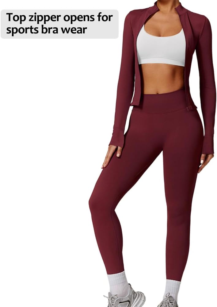 Women's 2Pcs Gym Sets Tracksuit Sweatsuit Yoga Suit Long Sleeve Activewear Zip up.