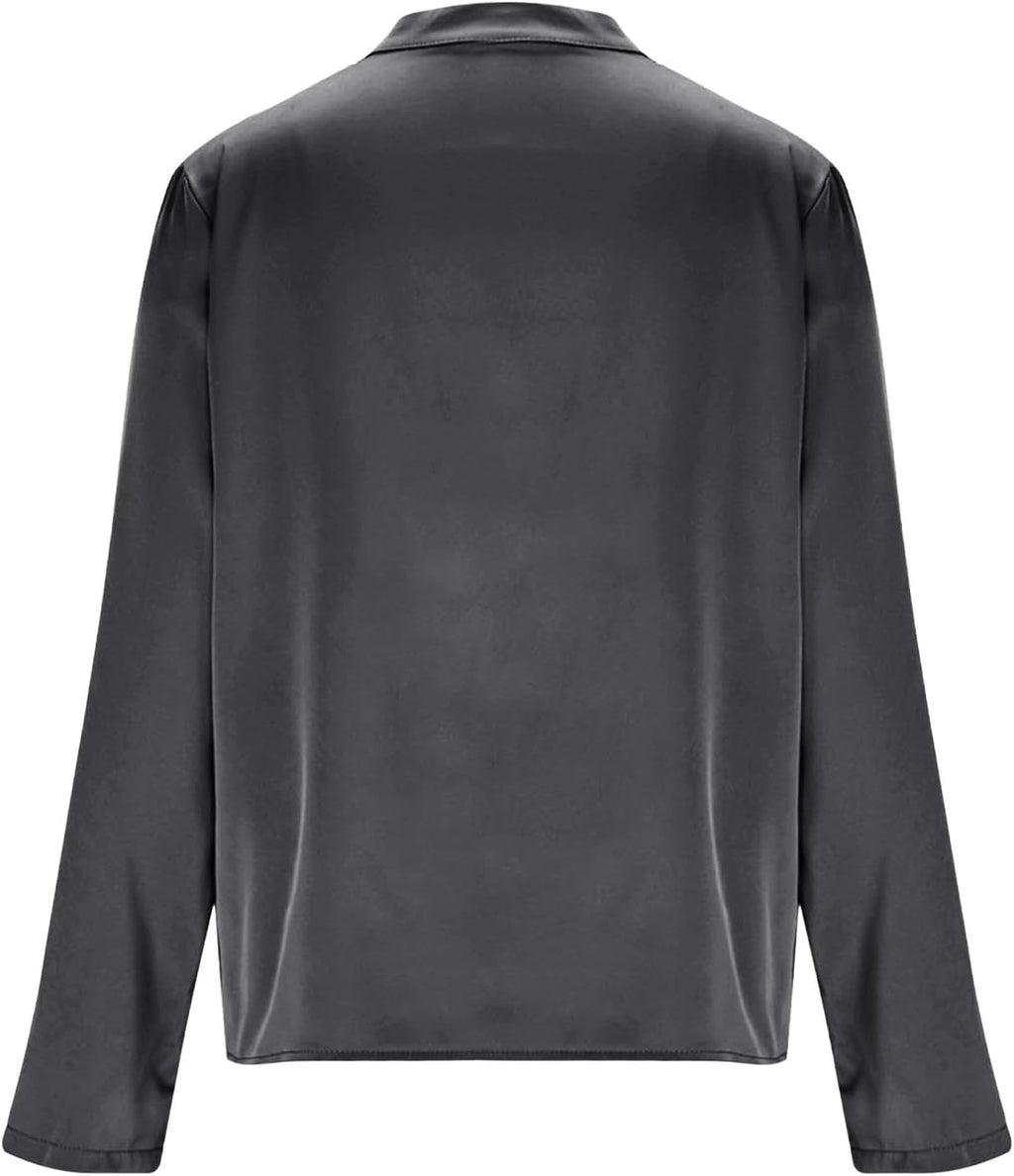 Elegant satin tops for women i – long sleeve, V-neck, pleated or wrap style, perfect for office, parties, casual wear.