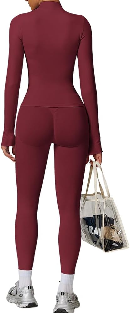 Women's 2Pcs Gym Sets Tracksuit Sweatsuit Yoga Suit Long Sleeve Activewear Zip up.