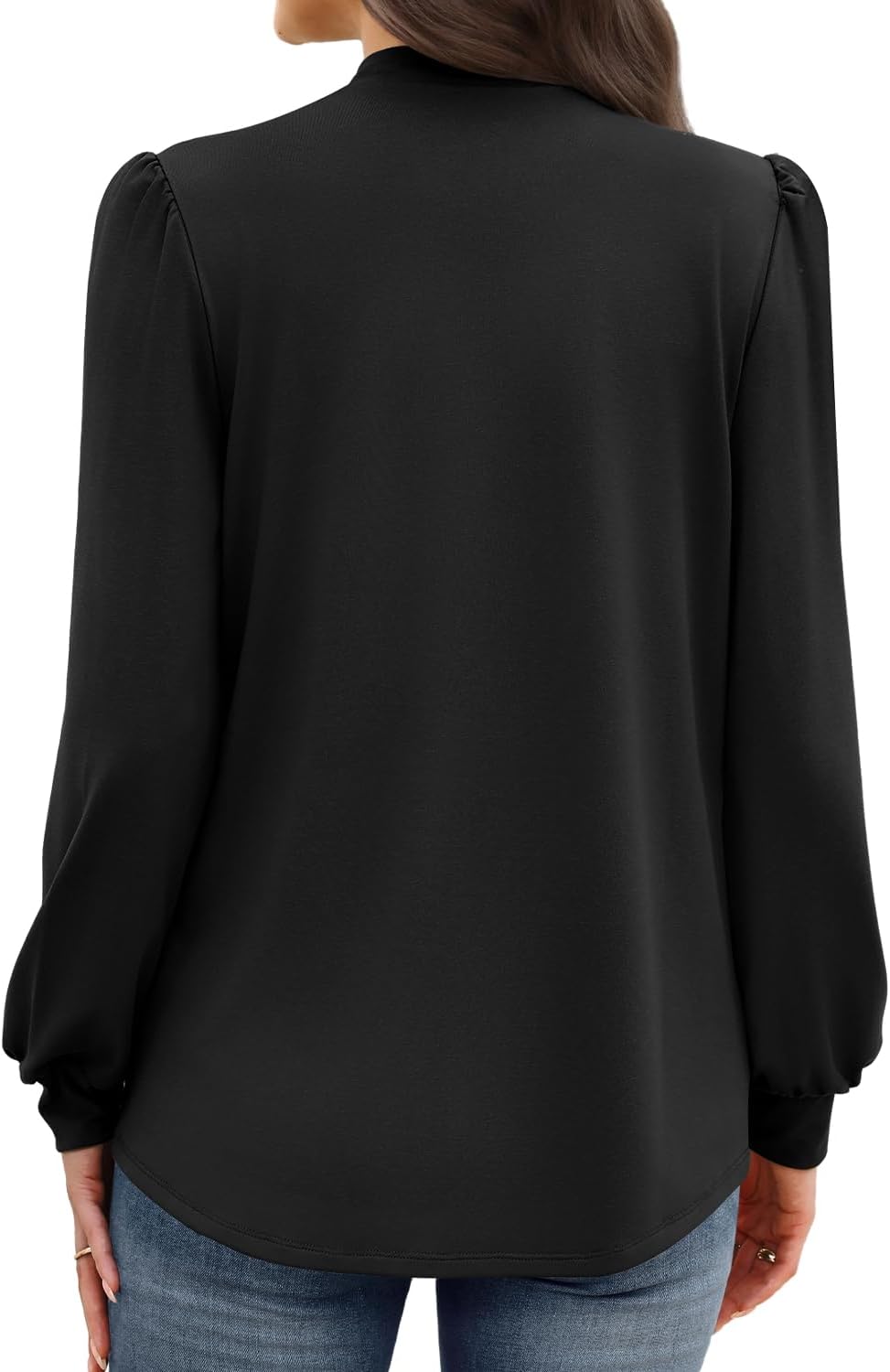 Blouses for Women Long Sleeve Tops Mock Neck Pleated Shirts Ladies Tops Business Loose Fit