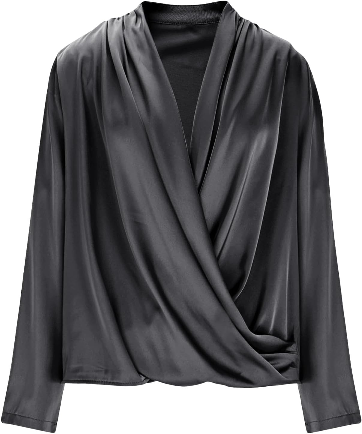 Elegant satin tops for women i – long sleeve, V-neck, pleated or wrap style, perfect for office, parties, casual wear.