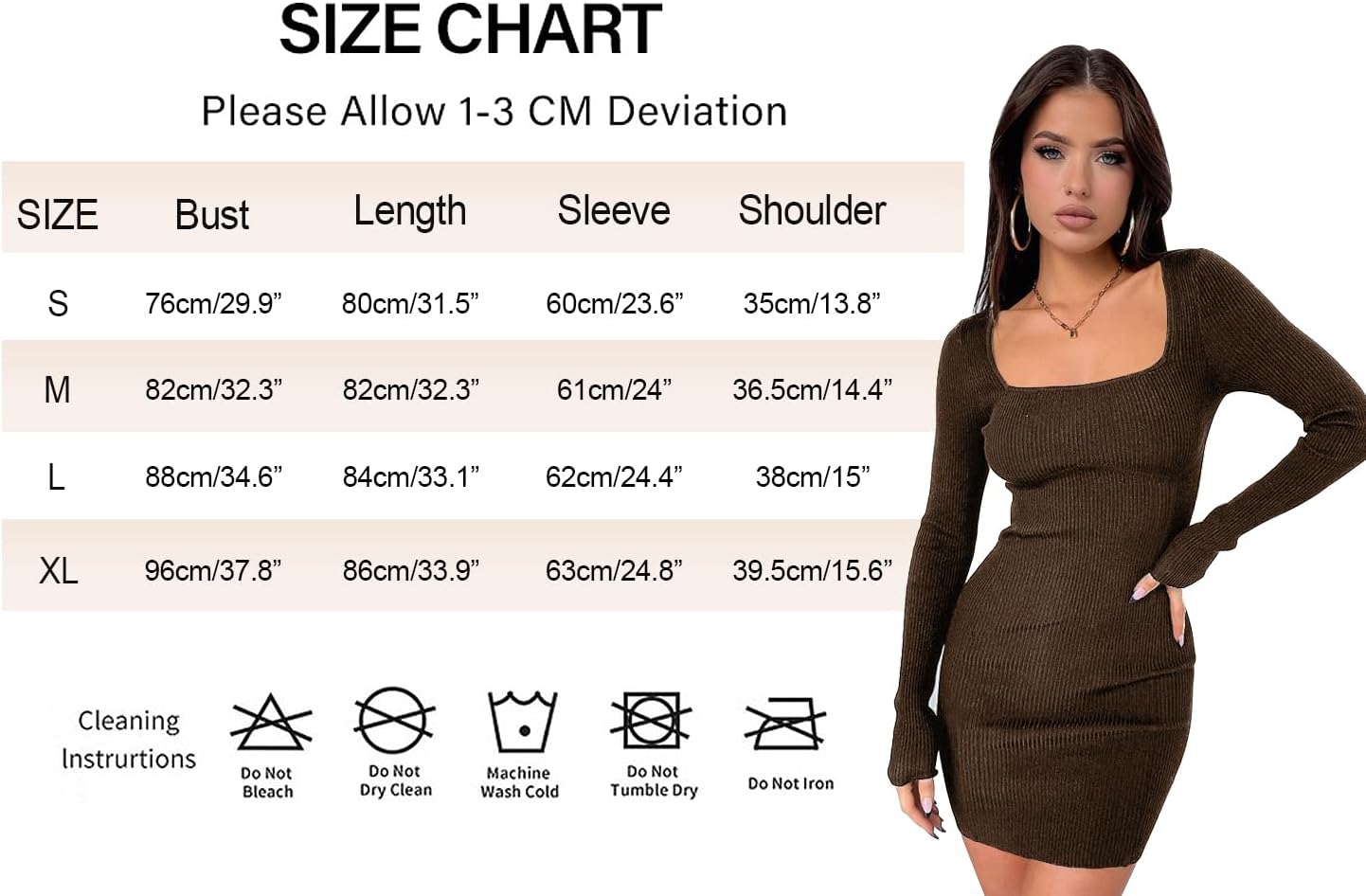 Women'S Long Sleeve Square Neck Dress.