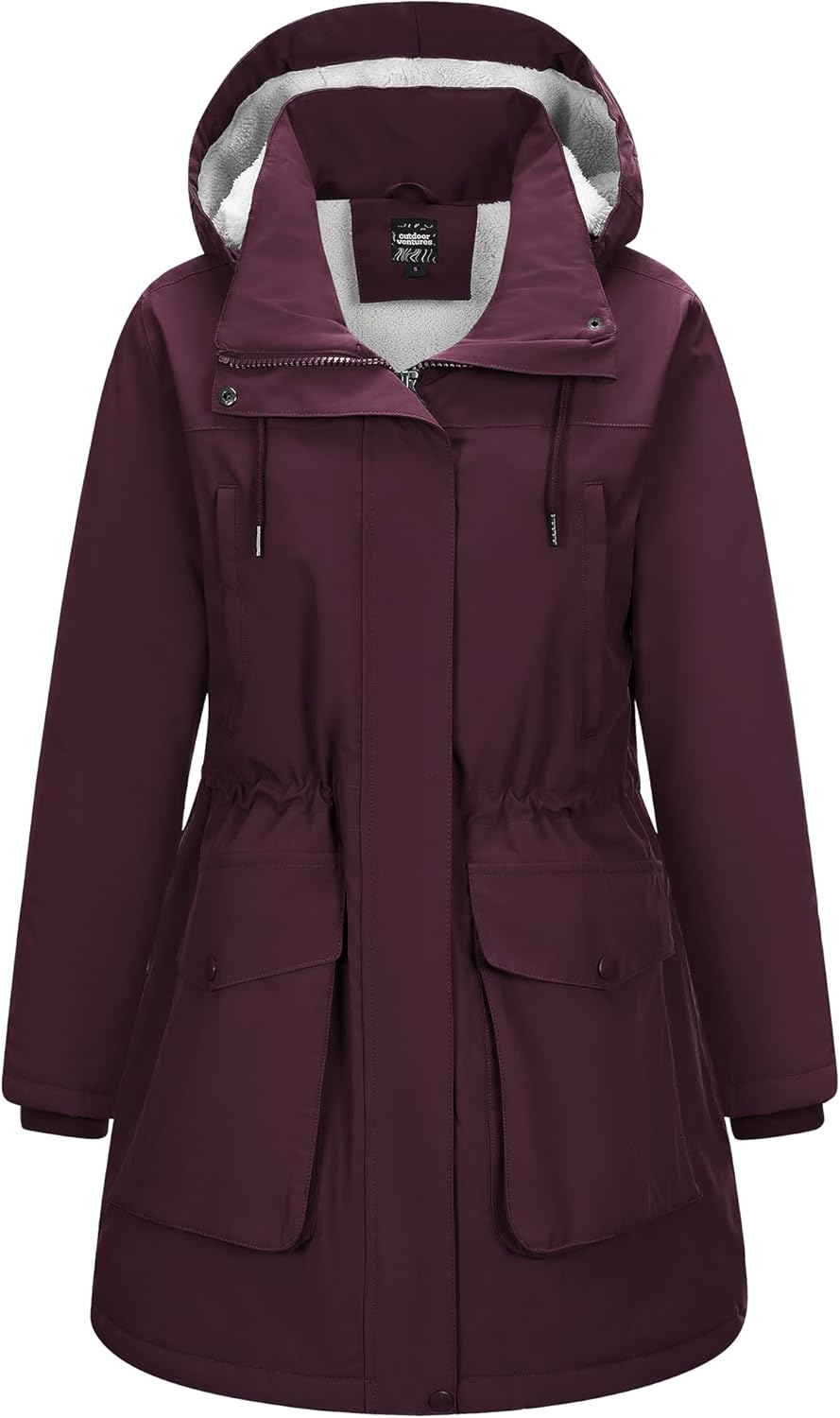 Outdoor Ventures Women’s Waterproof Parka – long hooded winter jacket with windproof, warm insulation, perfect for hiking, travel, and everyday outdoor wear.