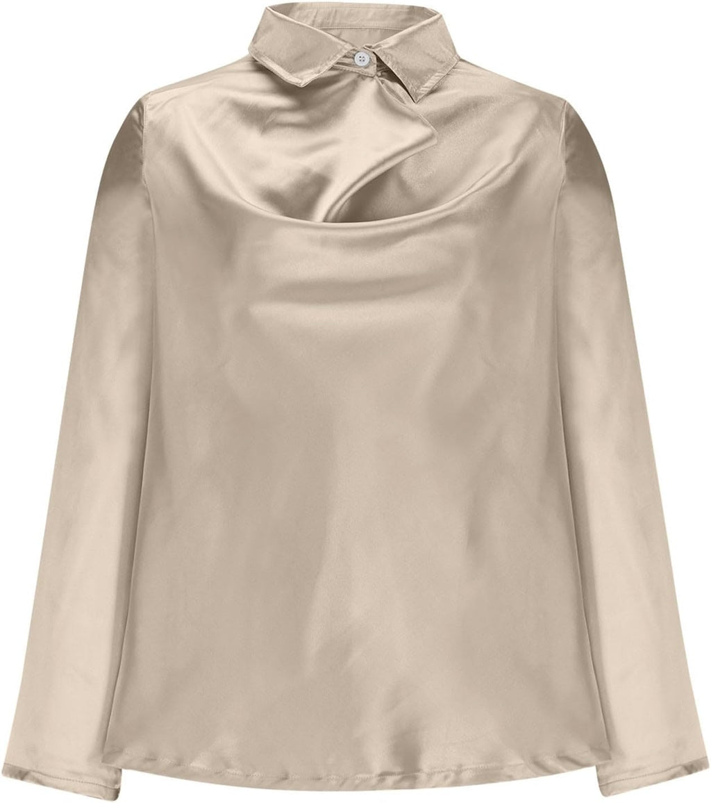 Women Satin Blouse Button down Long Sleeve Satin Shirts Collar Blouses Casual ,Office, Work.