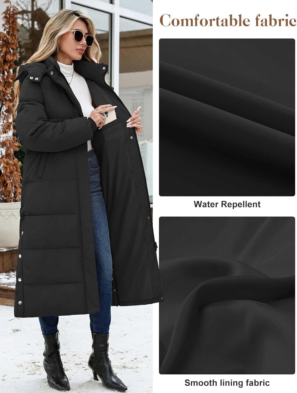 RITOSTA Women’s Long Down Coat – warm quilted hooded puffer jacket with zip closure, water-repellent fabric, and handy pockets for winter wear.