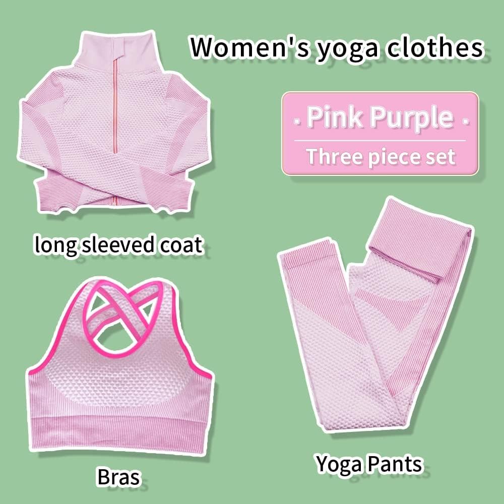 Tracksuit for Women,3Pcs Outfits Workout Joggers Yoga Gym Sportswear Leggings and Stretch Sports Bra Jumpsuits Clothes Sets.
