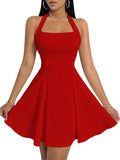 Women's Sleeveless Halter A-Line Mini Dress with High Waist for Cocktail Parties