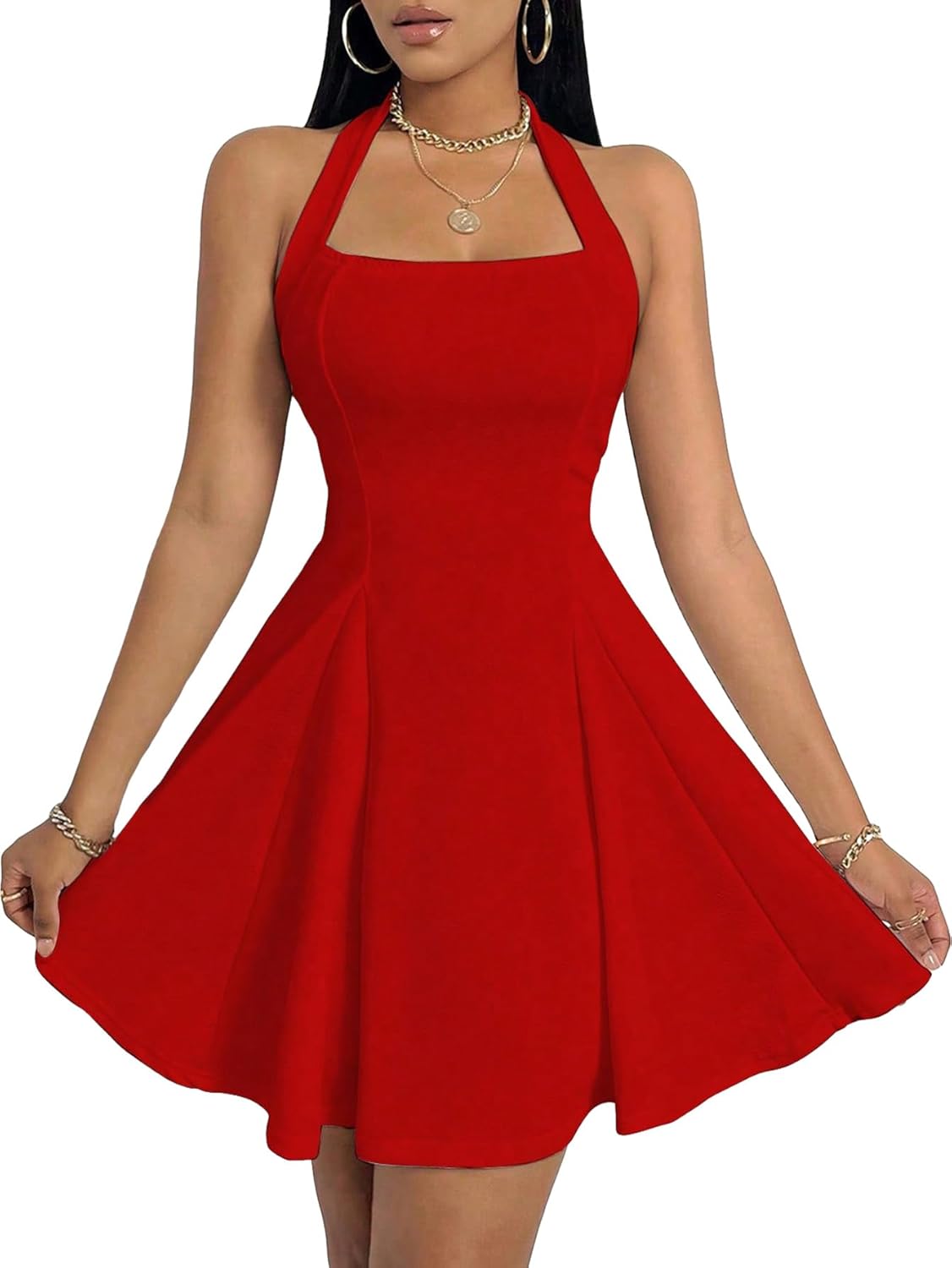 Women's Sleeveless Halter A-Line Mini Dress with High Waist for Cocktail Parties