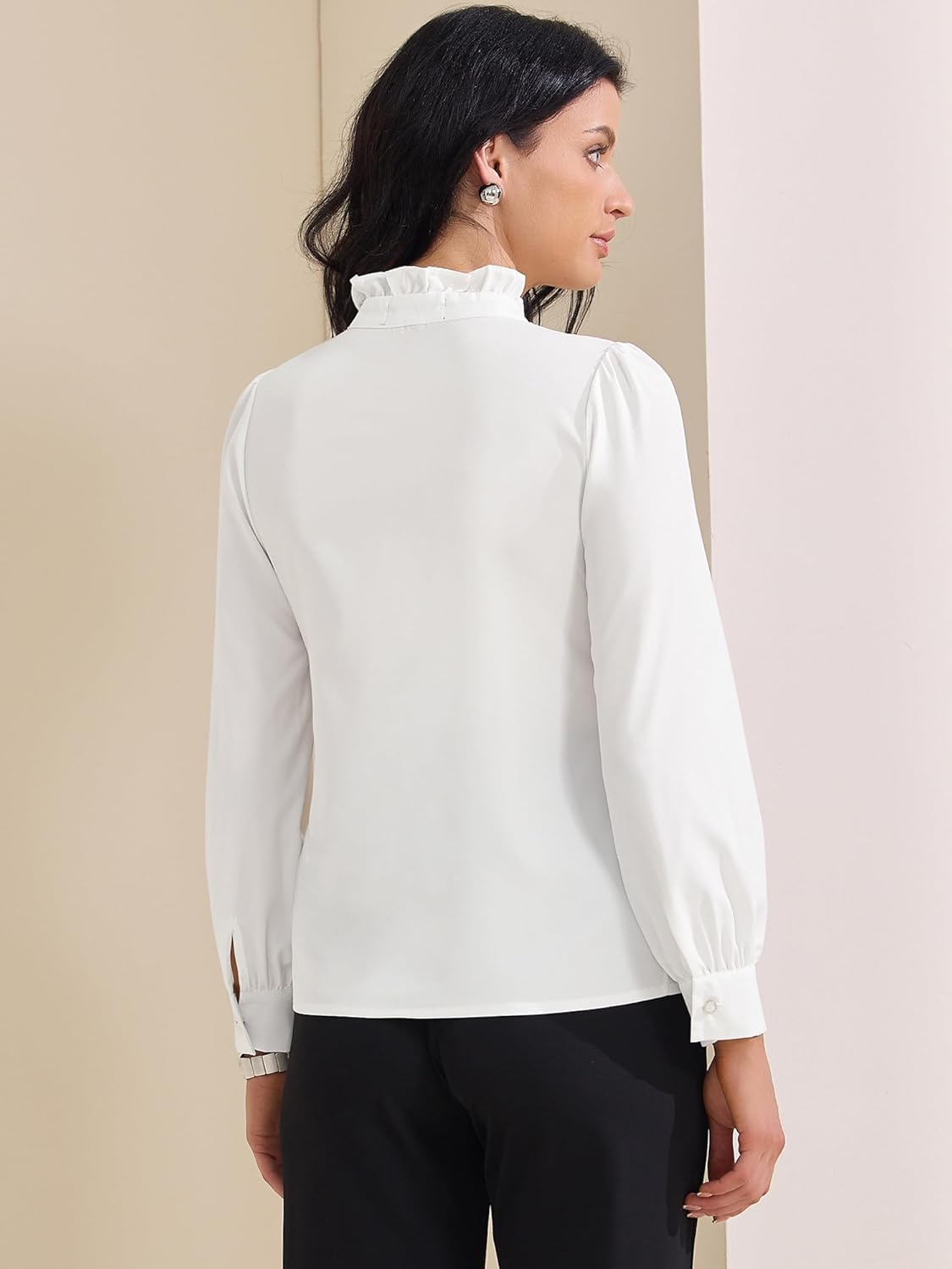 Women'S Retro Ruffled Button down Shirts Casual Long Sleeve Blouse Elegant Work Tops