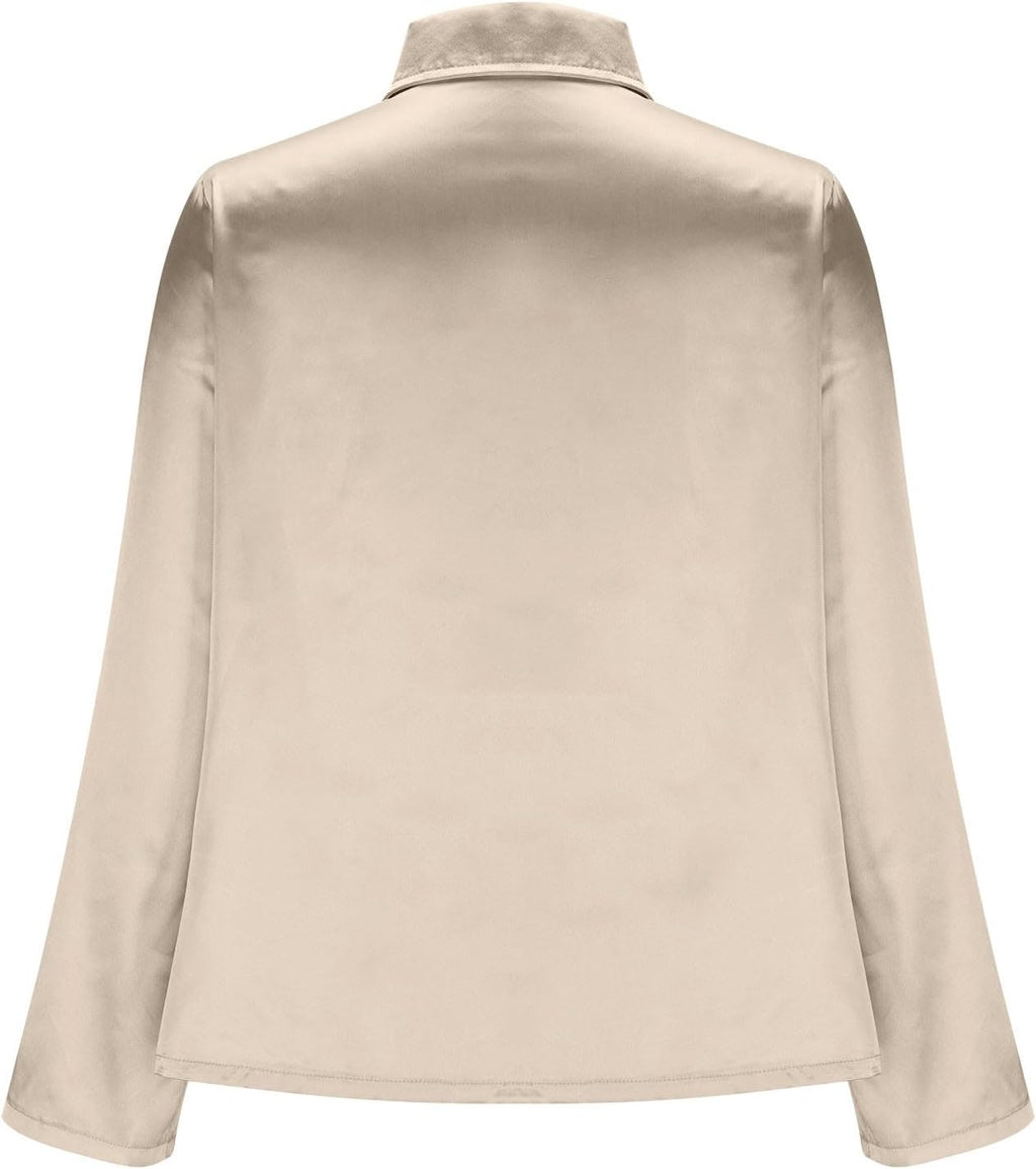 Women Satin Blouse Button down Long Sleeve Satin Shirts Collar Blouses Casual ,Office, Work.