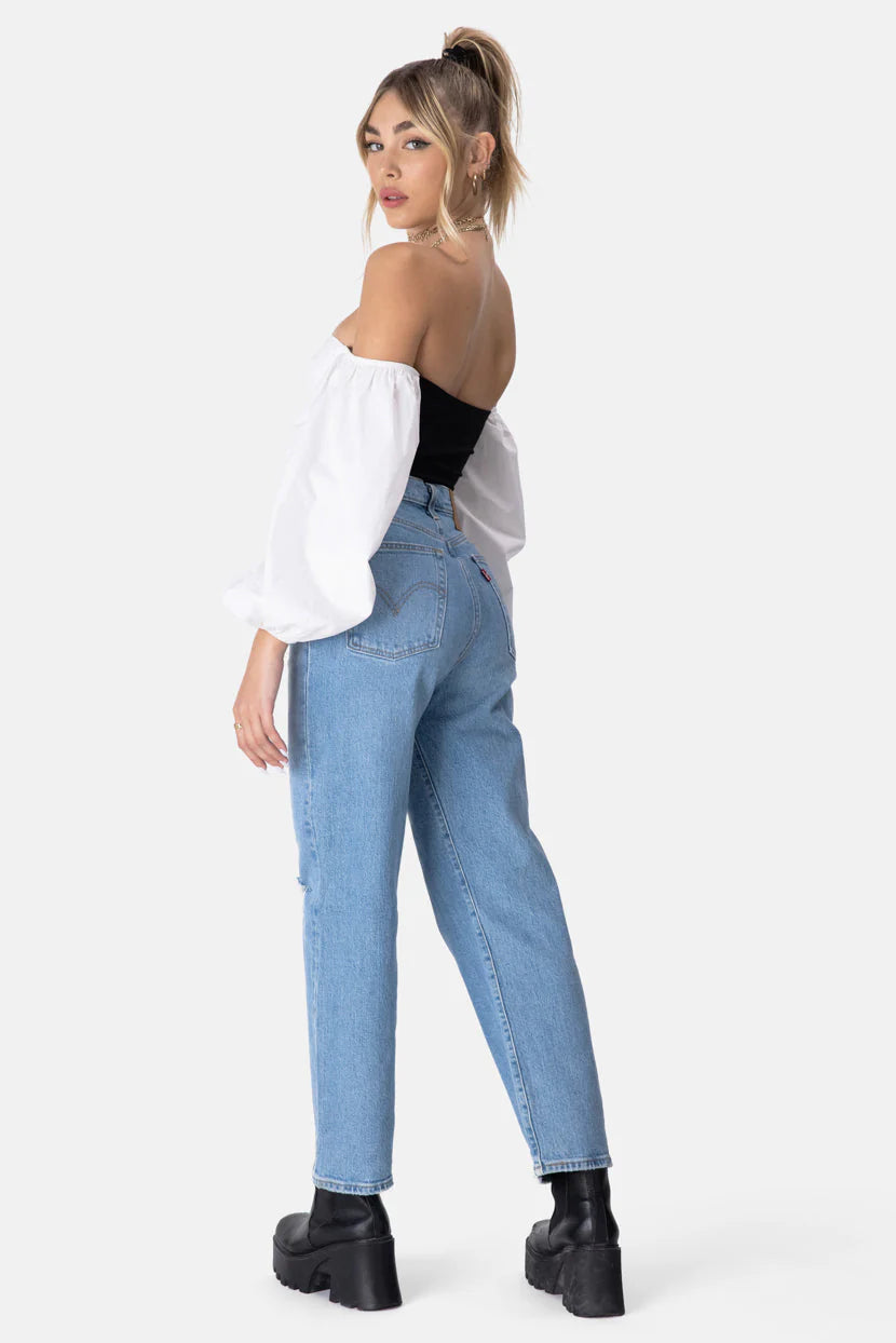 Royalty Off-Shoulder Bodysuit - BLACK & WHITE - M - Women - Clothing - Bodysuit