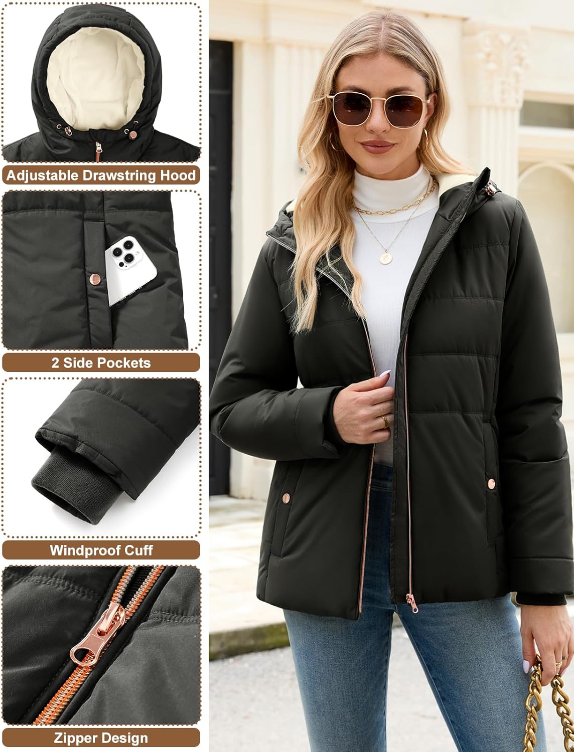 Vancavoo Women's Coats Winter Jackets Ladies Hooded Parka Long Quilted Puffer Coat