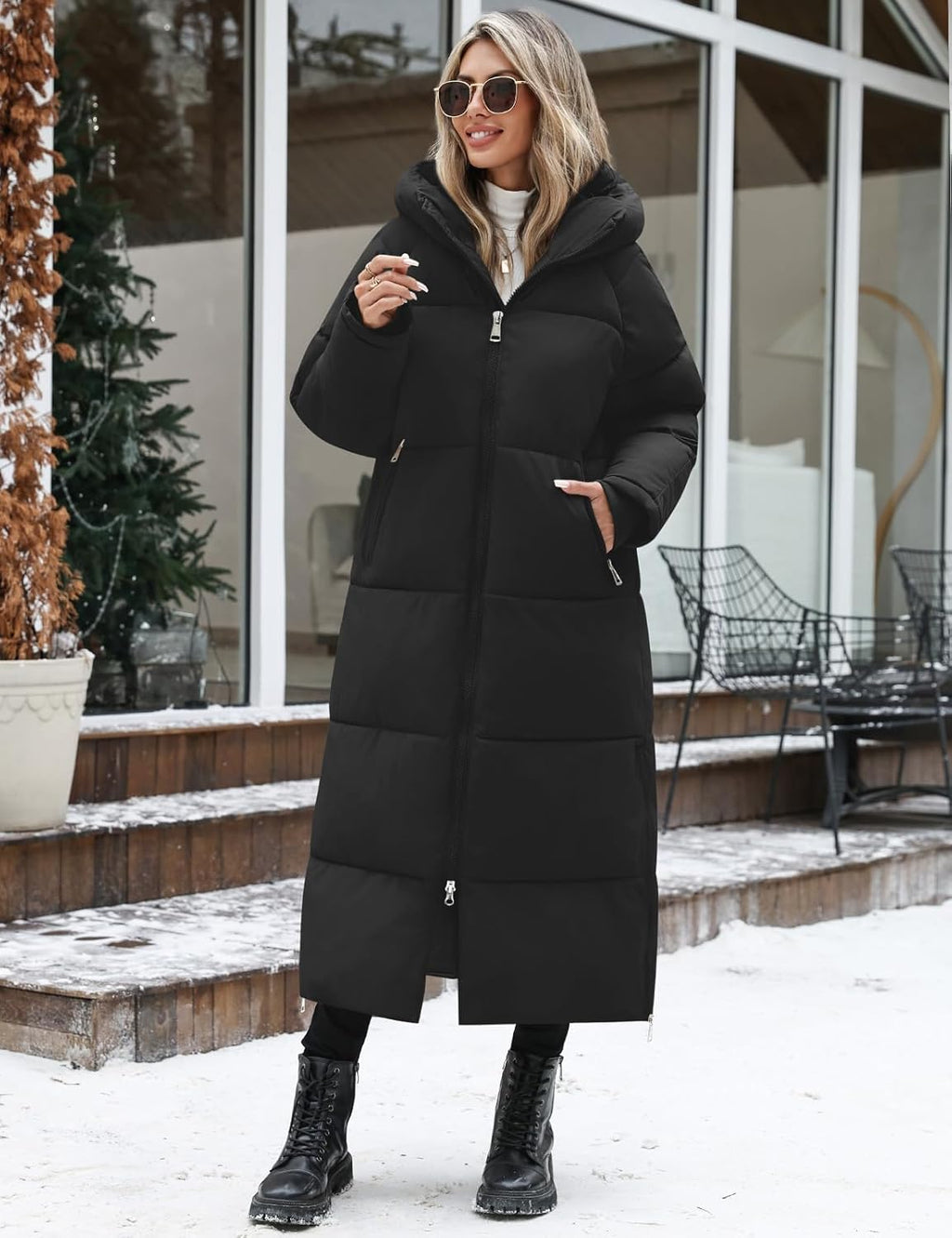 Women'S Long Coats Winter Jackets for Women Quilted Padded Coats Elegant Thermal Ladies Puffer Jackets Zipper Hooded Parka Overcoat Water Repellent Windproof Outerwear