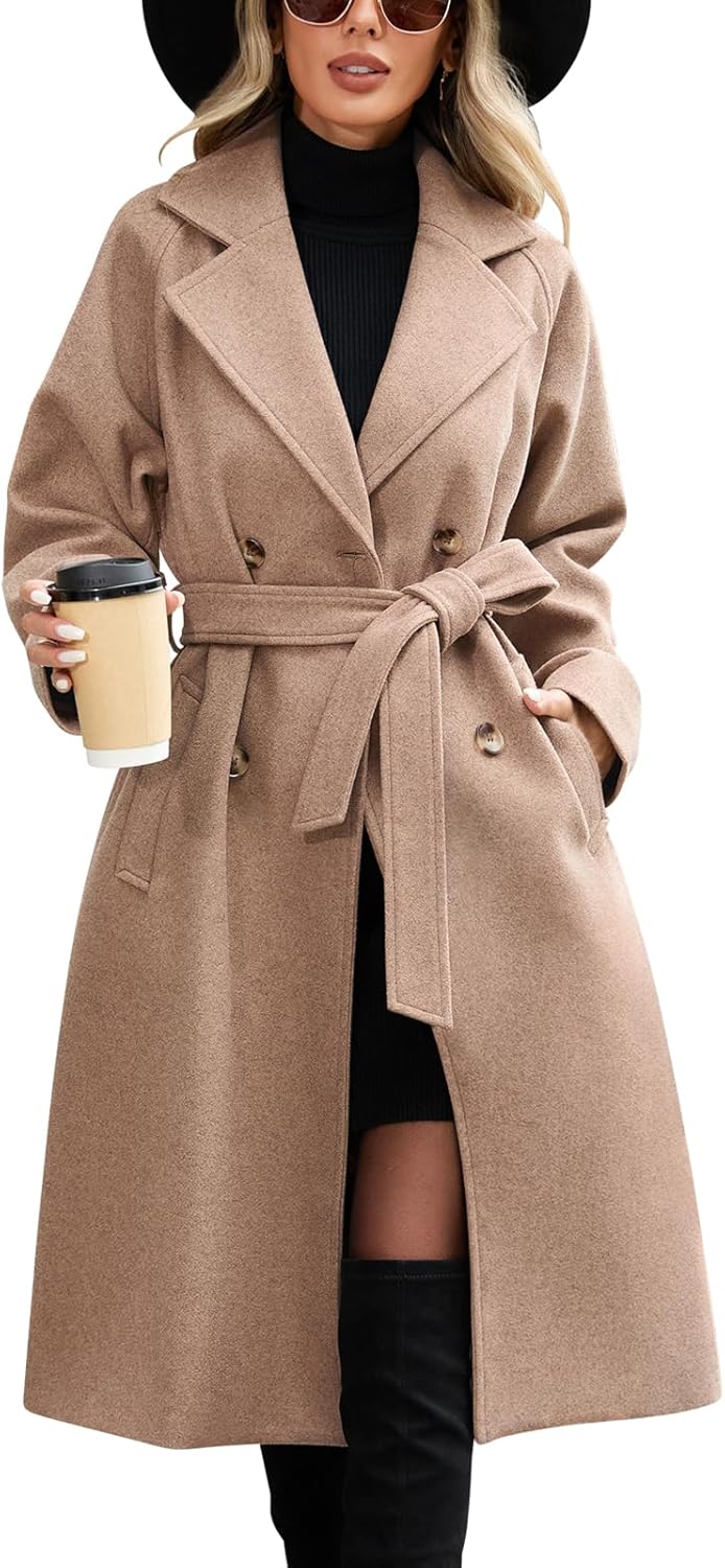 Women's Long Coats, Slim Fit Out coat with Pockets and Belt for Spring Autumn Winter.