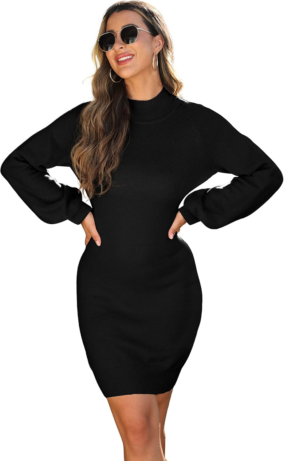 Womens Jumper Dress Winter Mock Neck Long Sleeve Bodycon Knit Pullover Jumpers.