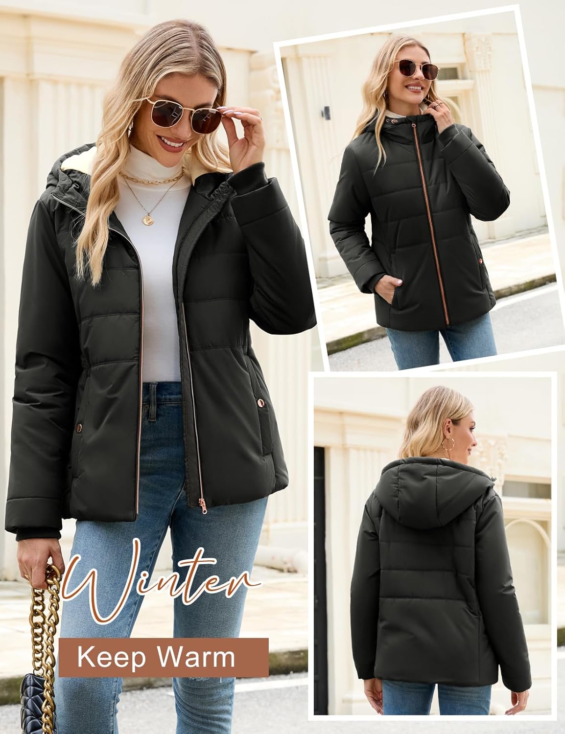 Vancavoo Women's Coats Winter Jackets Ladies Hooded Parka Long Quilted Puffer Coat