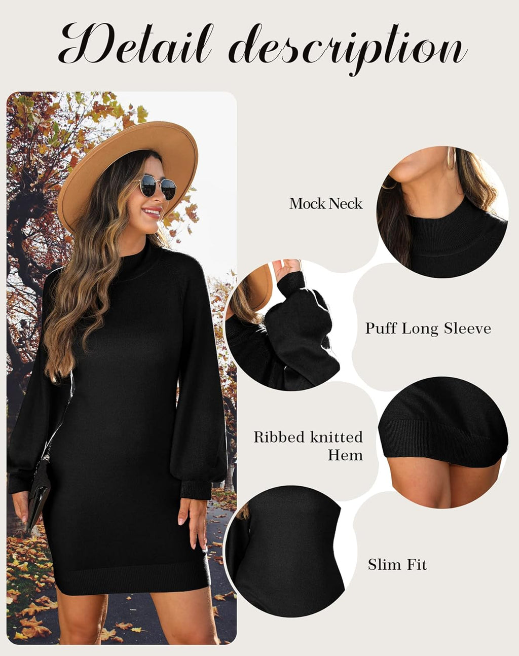 Womens Jumper Dress Winter Mock Neck Long Sleeve Bodycon Knit Pullover Jumpers.