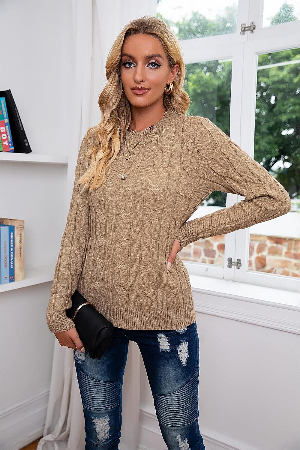 Women Cable Knit Jumper Casual.