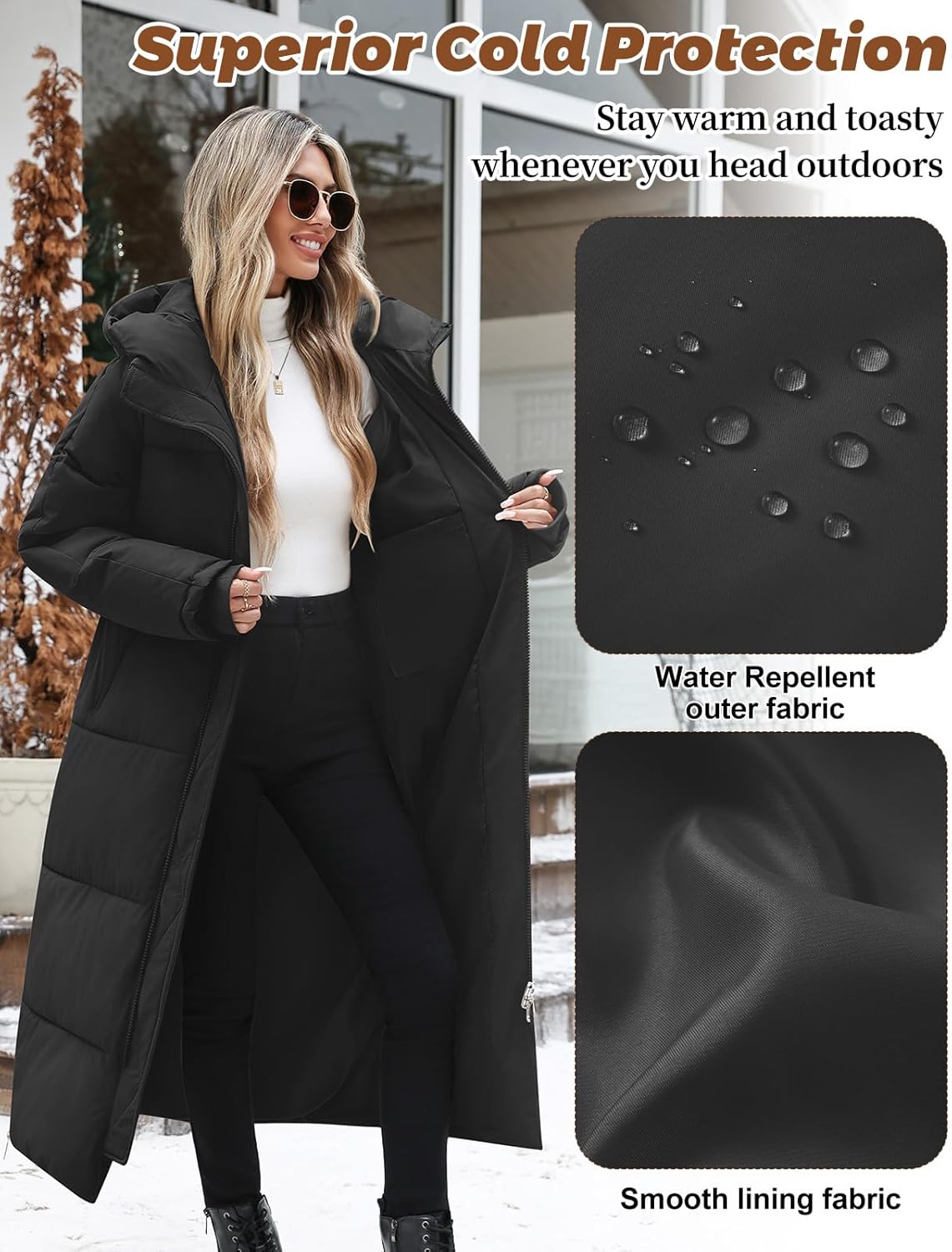 Women'S Long Coats Winter Jackets for Women Quilted Padded Coats Elegant Thermal Ladies Puffer Jackets Zipper Hooded Parka Overcoat Water Repellent Windproof Outerwear