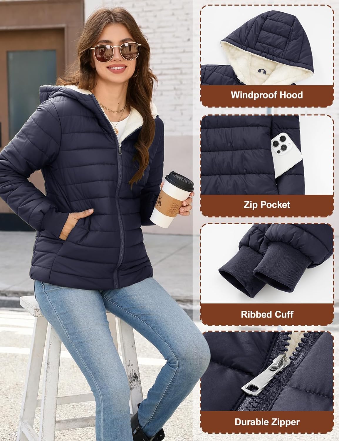A women’s winter jacket that’s lightweight, quilted and padded, perfect for everyday cold-weather wear. 