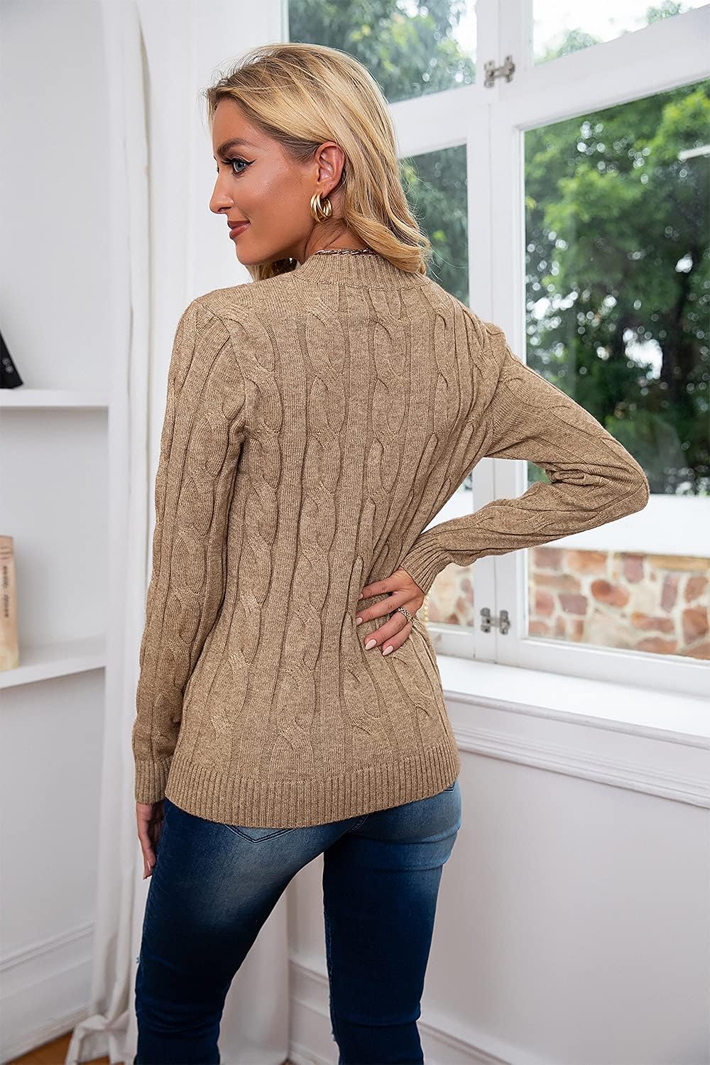 Women Cable Knit Jumper Casual.