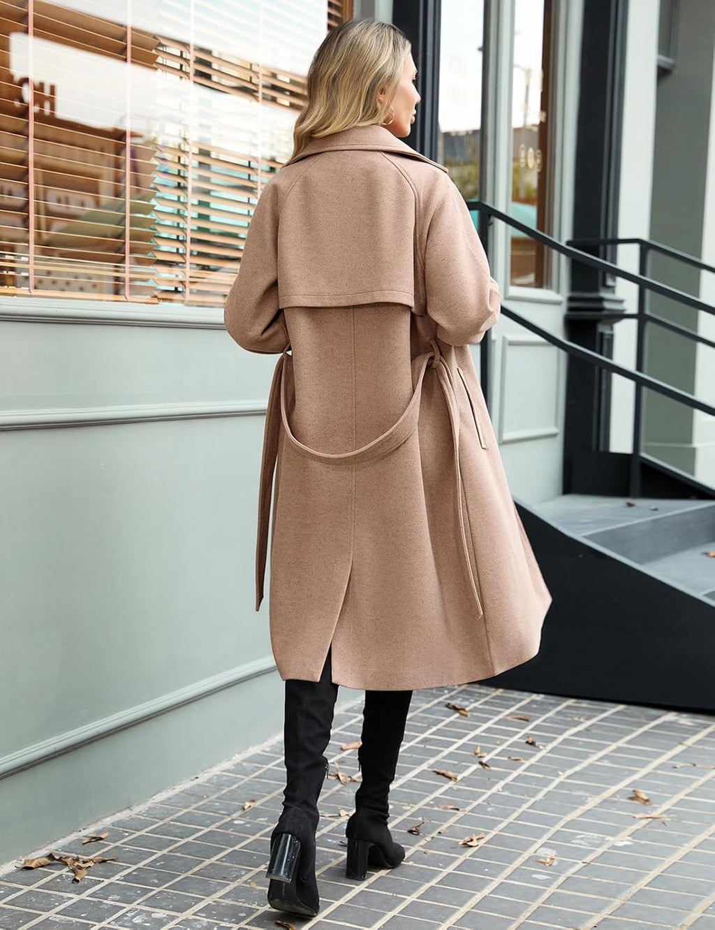 Women's Long Coats, Slim Fit Out coat with Pockets and Belt for Spring Autumn Winter.