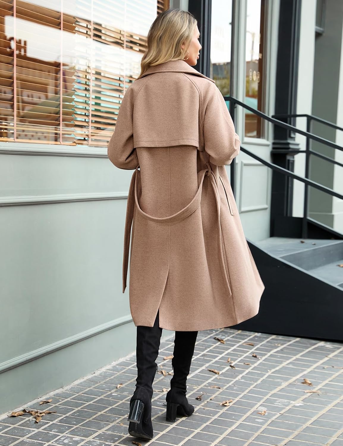 Women's Long Coats, Slim Fit Out coat with Pockets and Belt for Spring Autumn Winter.