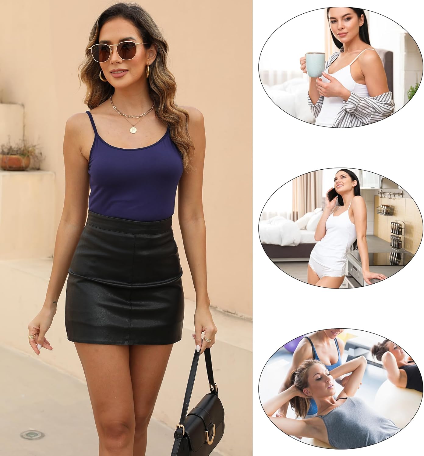 5 Pieces Basic Camisole Adjustable Strap Vest Top for Women and Girl.