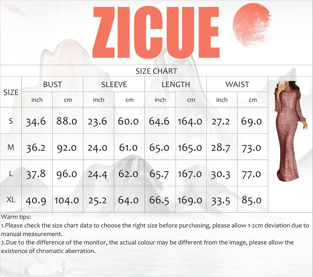 Women's  Neck Fashion Sparkly Sequin Party Dresses Long Sleeves.