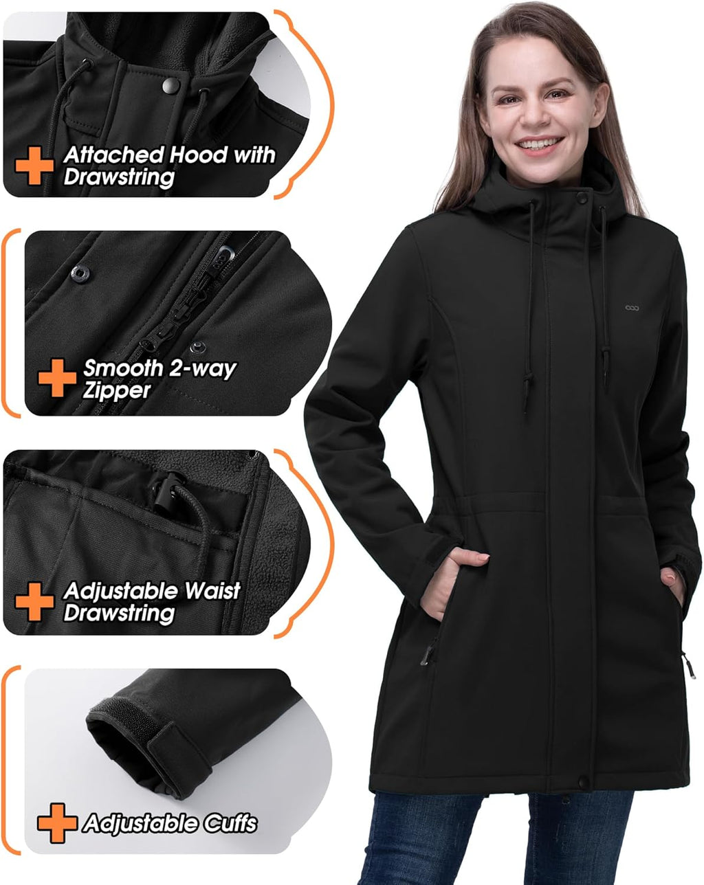 Women's Waterproof Softshell Jacket with Hood - Fleece-Lined Windbreaker for Outdoor Activities, Cycling, and Hiking