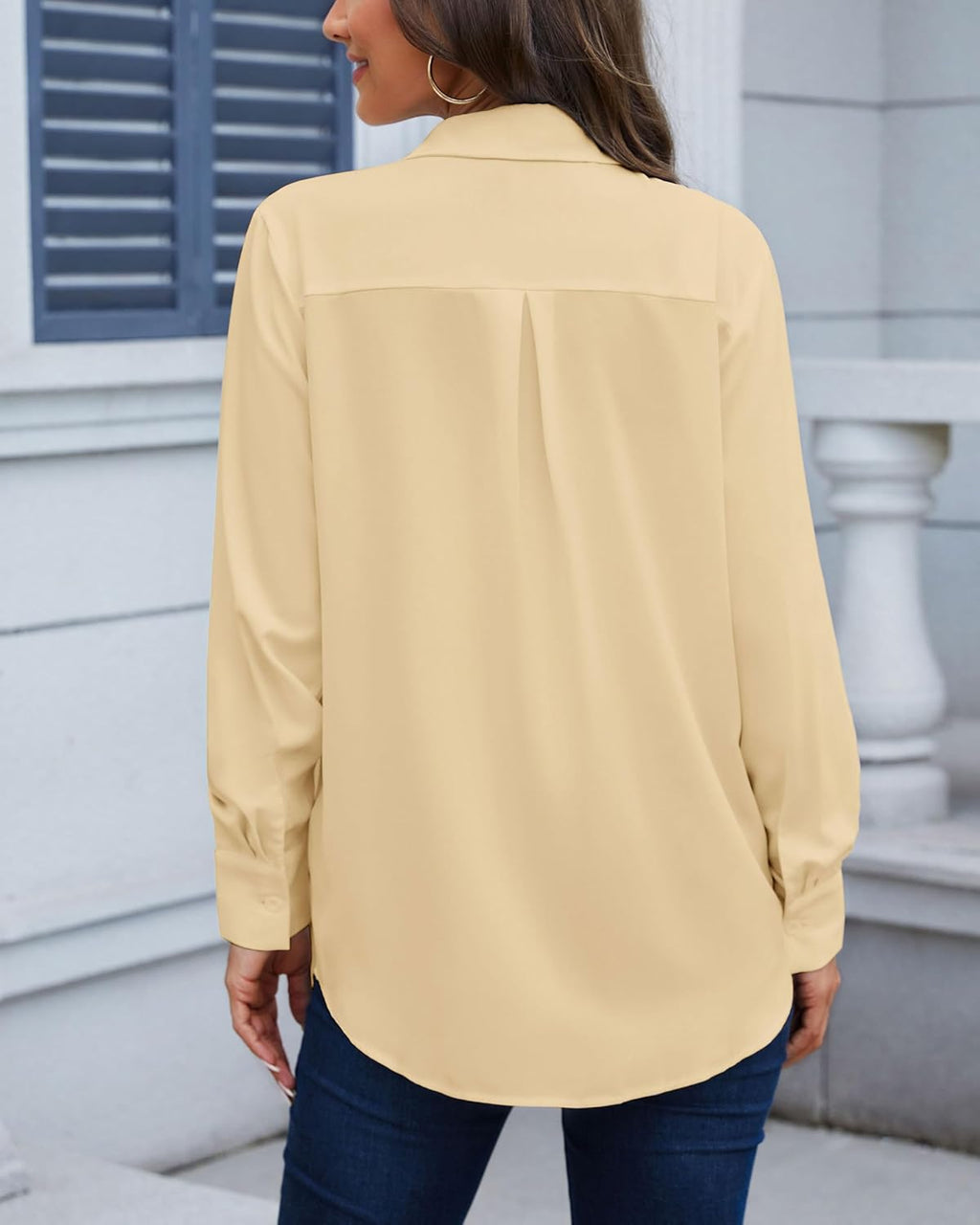 Womens Blouse Long Sleeve Chiffon V-Neck Button down Shirt Casual Work Shirts Office.