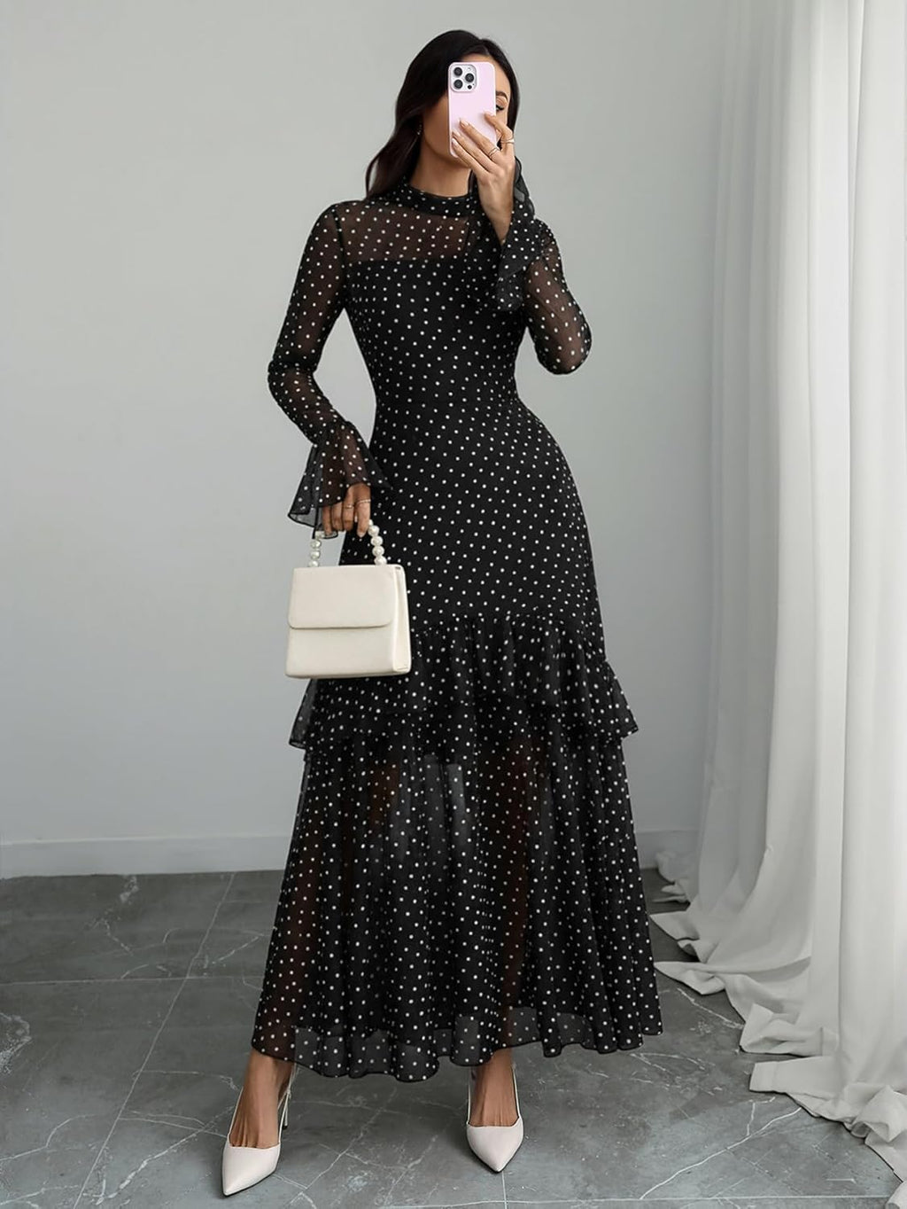Women'S Long Sleeve Bodycon Dress Black Sheer Mesh round Neck Gothic Evening Gown Maxi Winter Wedding Guest Dresses