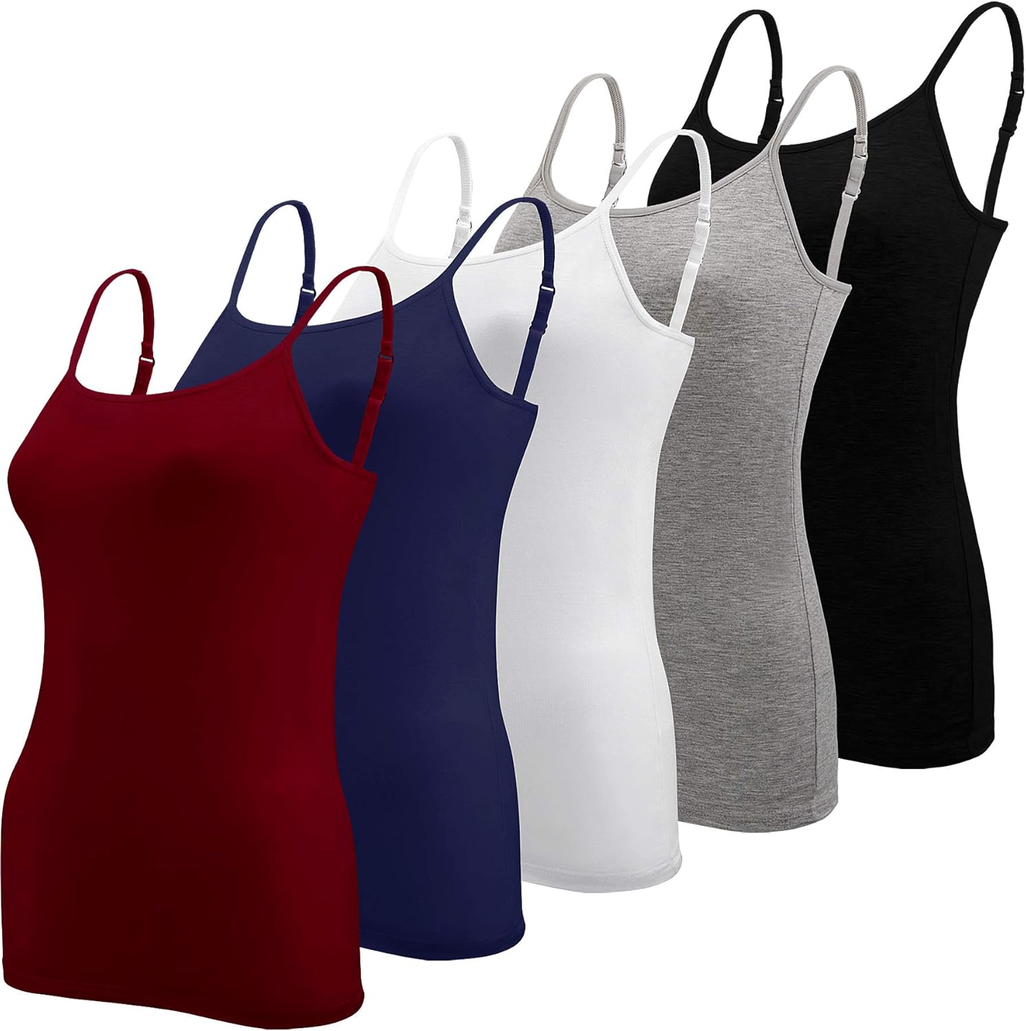 5 Pieces Basic Camisole Adjustable Strap Vest Top for Women and Girl.