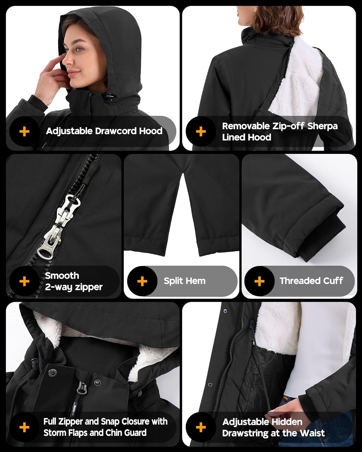 Women'S Waterproof Coat with Hood Long Winter Windproof Parka Jacket  Warm Raincoat for Hiking Traveling Walking.