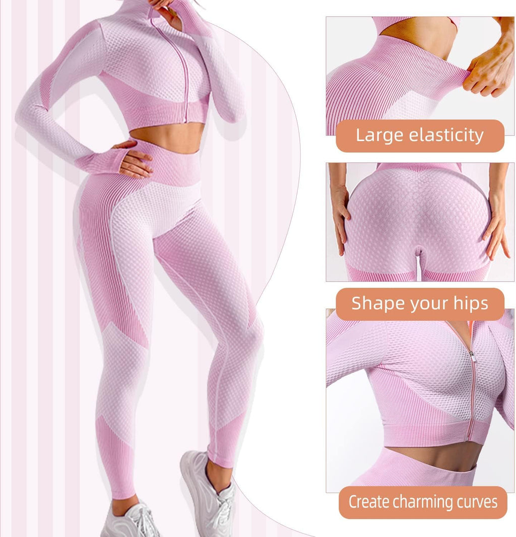 Tracksuit for Women,3Pcs Outfits Workout Joggers Yoga Gym Sportswear Leggings and Stretch Sports Bra Jumpsuits Clothes Sets.
