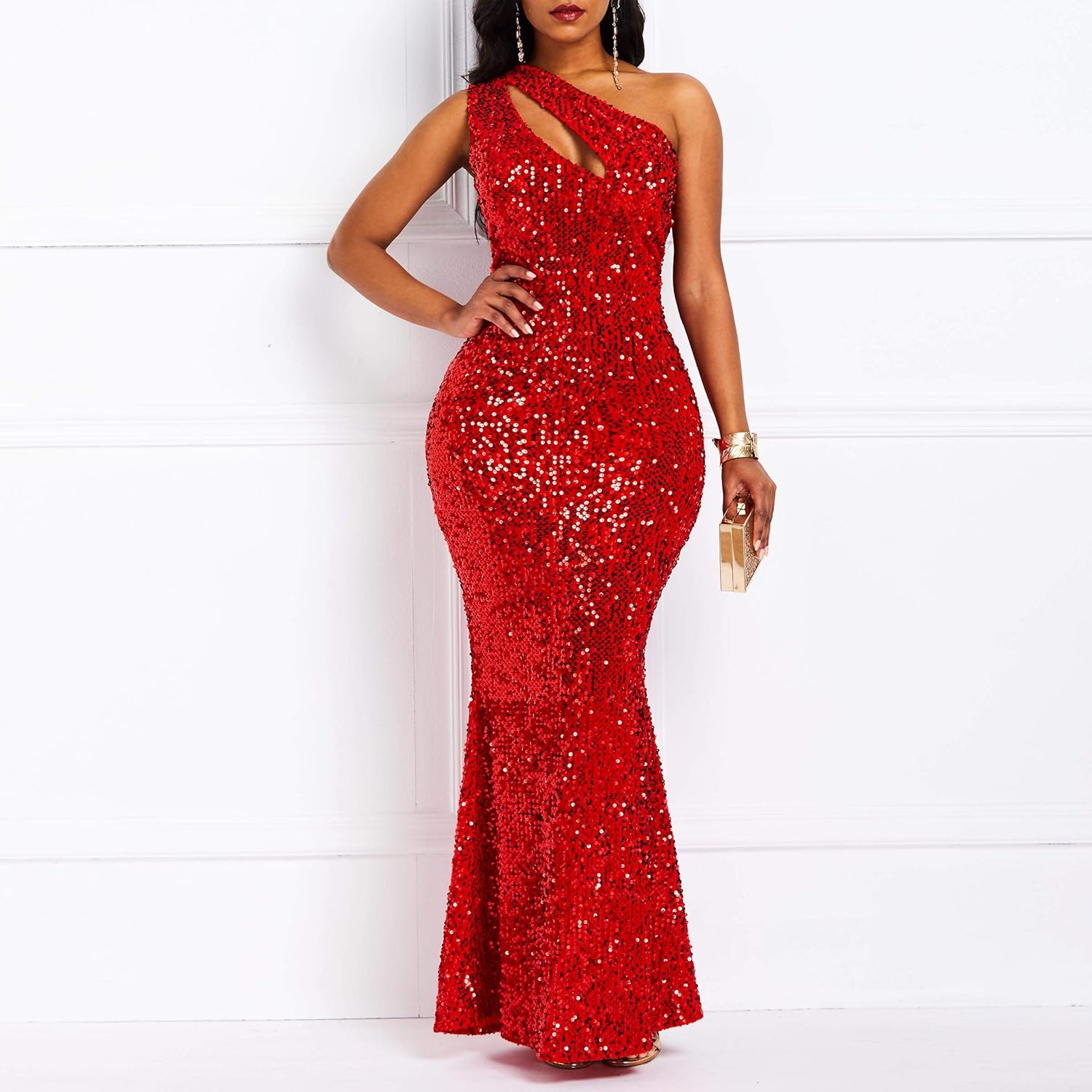 Sequins Fashion Sleeveless Oblique Collar Mermaid Women'S  Bodycon Dress ,Party Dress.