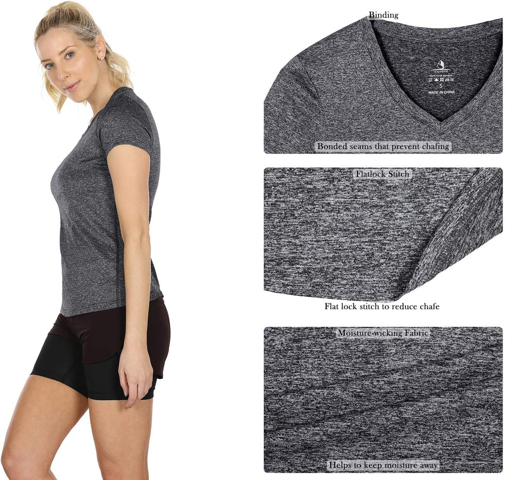 Women'S Workout Running T-Shirt Yoga Fitness V-Neck Short-Sleeve Tops Sports Shirt, 3 Pack