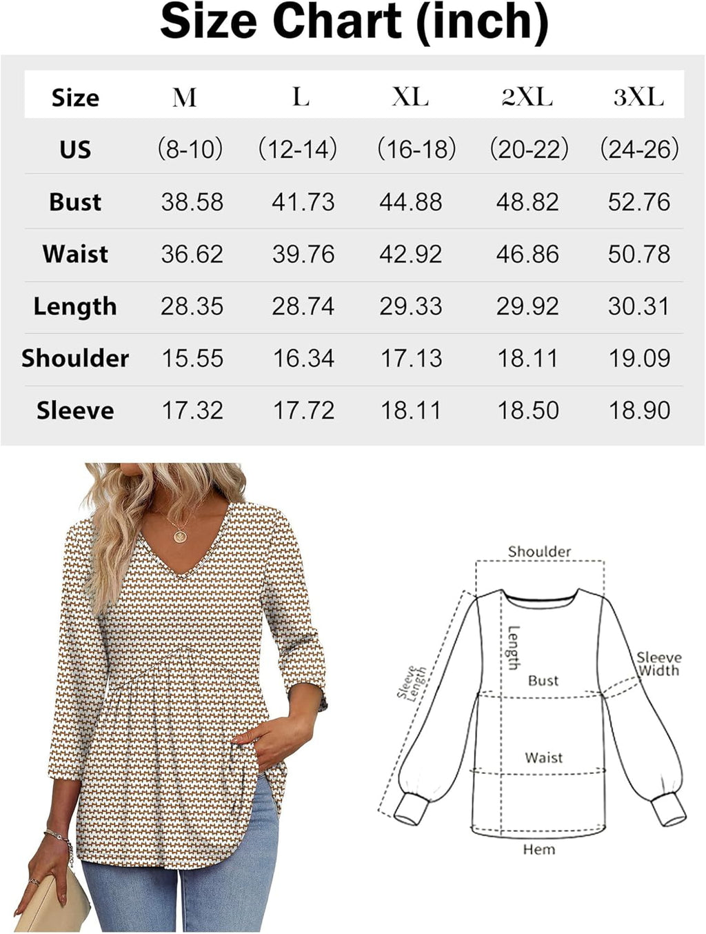 3/4 Length Sleeve Womens Tops 2025 Blouses for Women Dressy Casual Fashion Clothing V Neck Babydoll Tops Fall Outfits