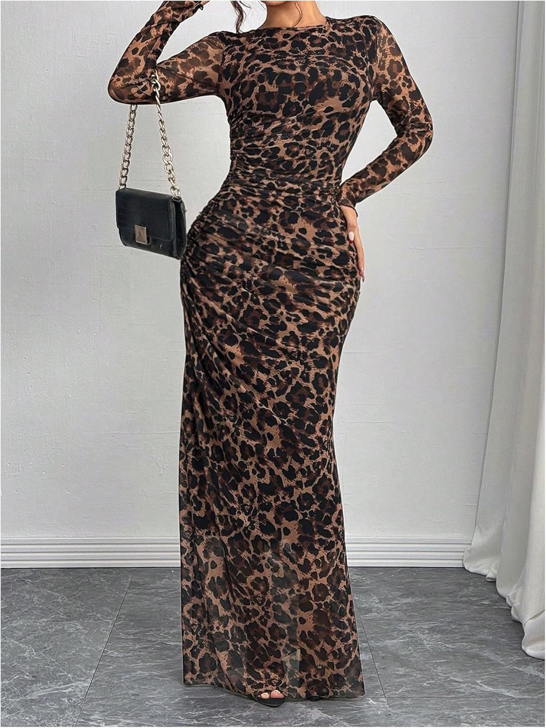 Women'S Elegant Leopard Bodycon Maxi Dress.